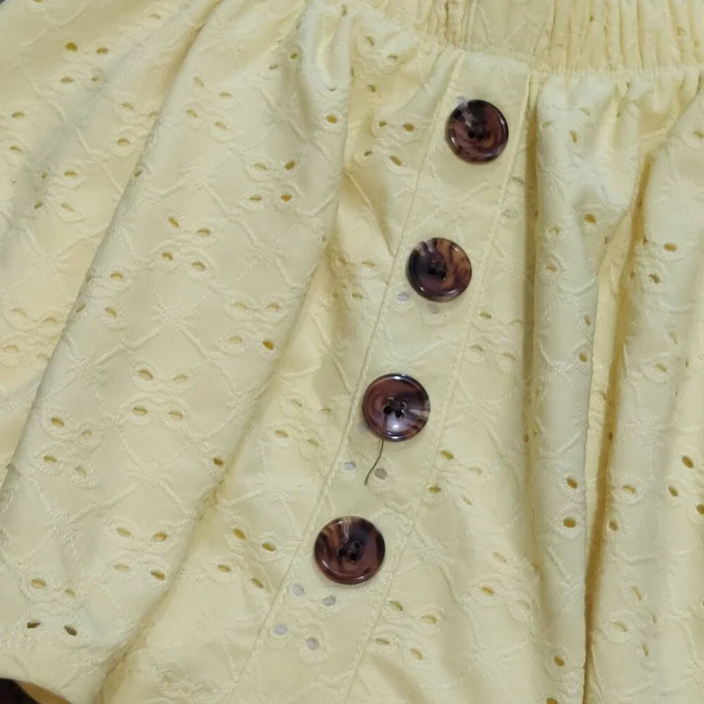 Tahari Girls 4 Yellow Eyelet Button Front Skirt Elastic Waist Summer Cottagecore